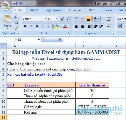 bai mau ham GAMMADIST