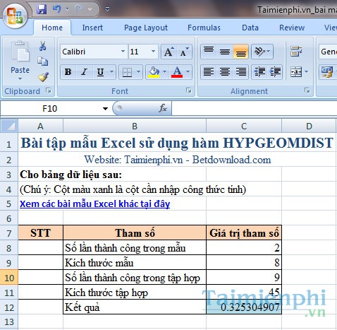 bai mau ham HYPGEOMDIST