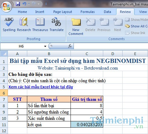 bai mau ham NEGBINOMDIST