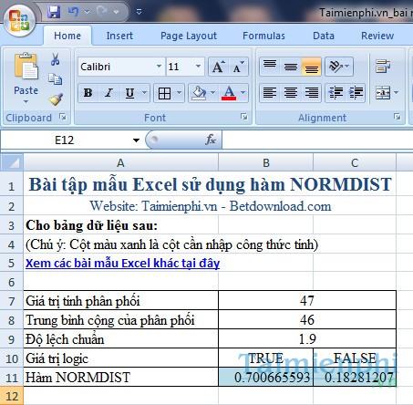 Bài mẫu hàm NORMDIST Bai mau ham NORMDIST