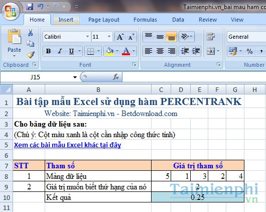 Bài mẫu hàm PERCENTRANK Bai mau ham PERCENTRANK