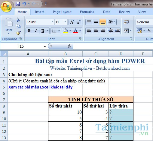 Bài mẫu hàm POWER bai mau ham power