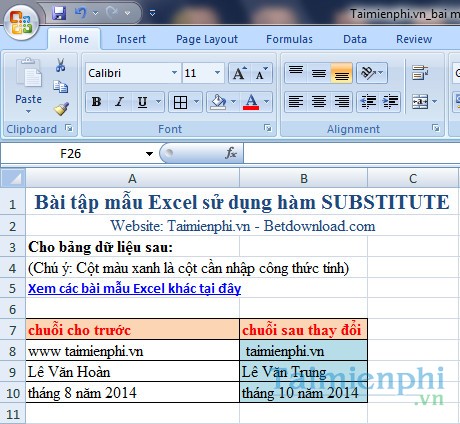 Bài mẫu hàm SUBSTITUTE Bai mau ham SUBSTITUTE