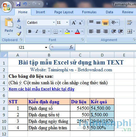 Bài mẫu hàm TEXT Bai mau ham TEXT