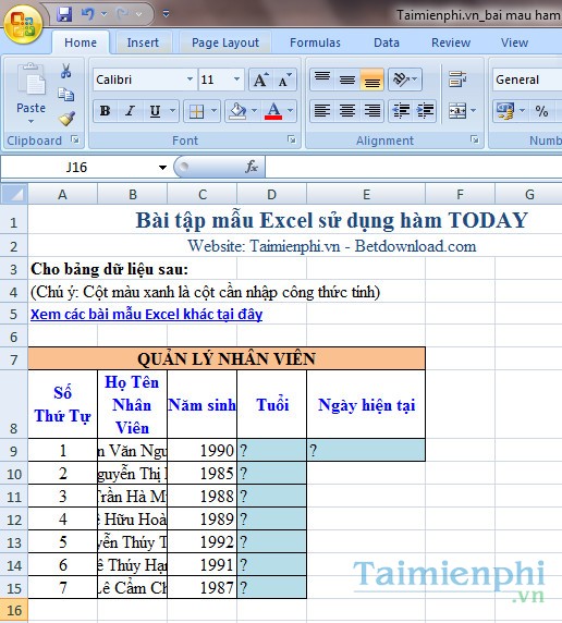 Bài mẫu hàm TODAY bai mau ham today
