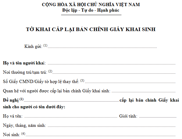 to khai cap lai ban chinh giay khai sinh