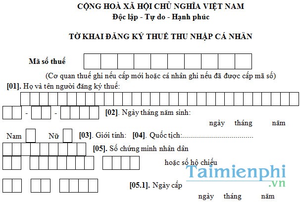Tờ khai đăng ký thuế thu nhập cá nhân