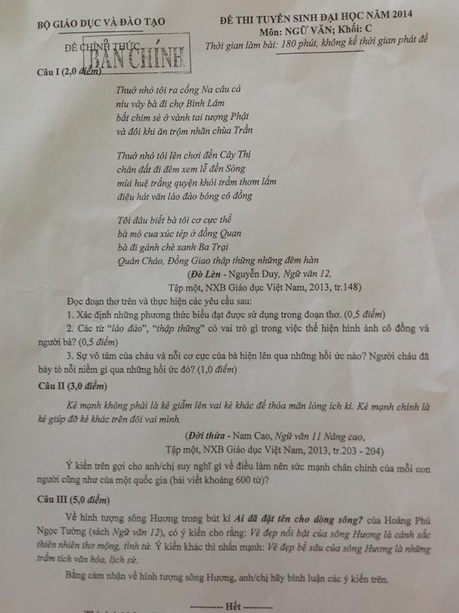 de thi dai hoc mon van khoi c