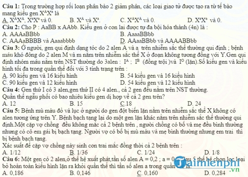 bai tap di truyen luyen thi dai hoc