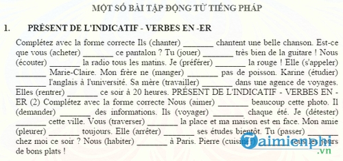 bai tap dong tu tieng phap
