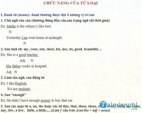 bai tap nhan biet tu loai tieng anh