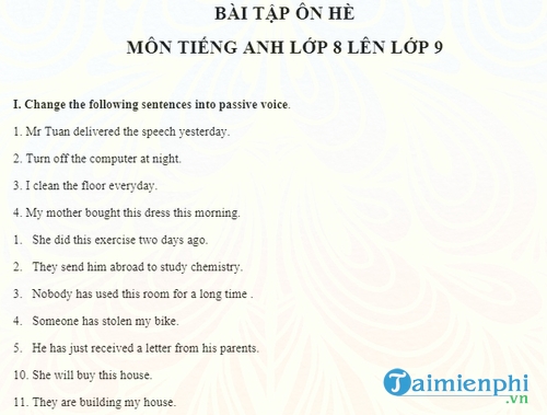 bai tap on he mon tieng anh lop 8 len lop 9