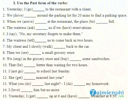 bai tap thi qua khu don