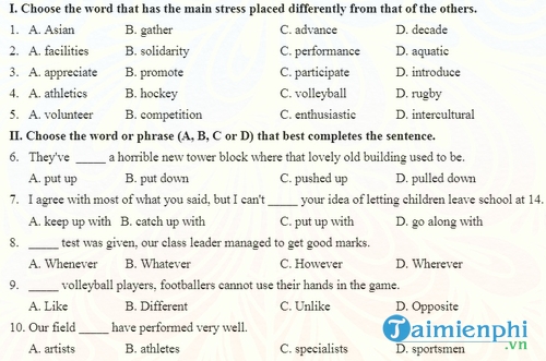 bai tap tieng anh theo chu de the asian games