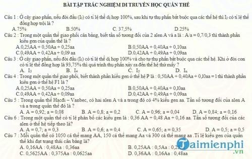 bai tap trac nghiem di truyen hoc quan the