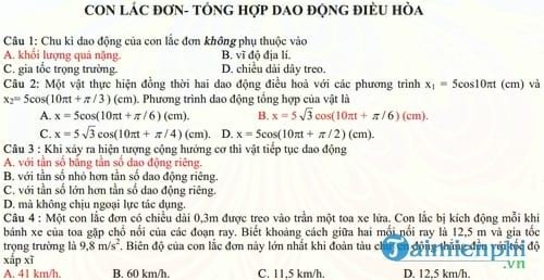 bai tap trac nghiem ve con lac don