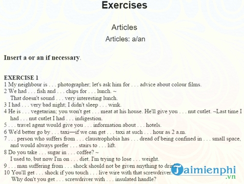 bai tap ve mao tu quan tu trong tieng anh