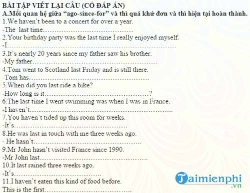bai tap viet lai cau trong tieng anh