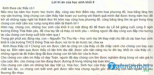bai viet tri an thay co lop 9