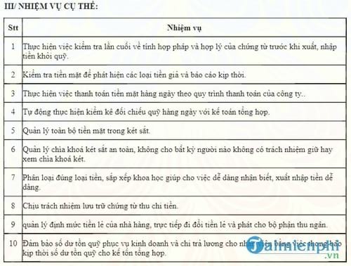 bang mo ta cong viec nhan vien thu quy