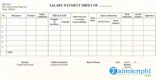 bang thanh toan tien luong bang tieng anh