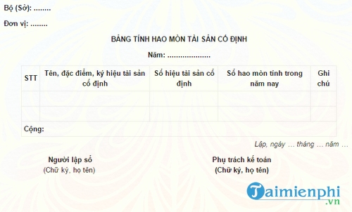 bang tinh hao mon tai san co dinh