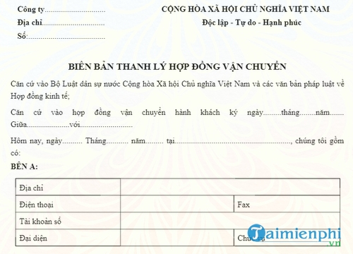 bien ban thanh ly hop dong van chuyen