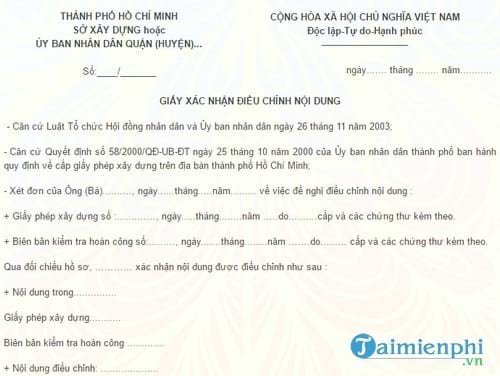 bieu mau giay xac nhan dieu chinh noi dung