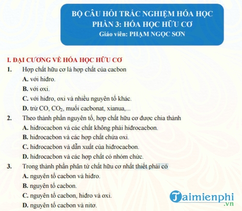 bo cau hoi trac nghiem hoa hoc phan hoa hoc huu co