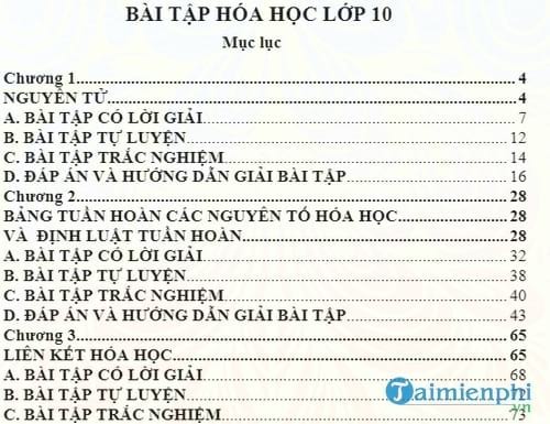 cac dang bai tap mon hoa hoc lop 10