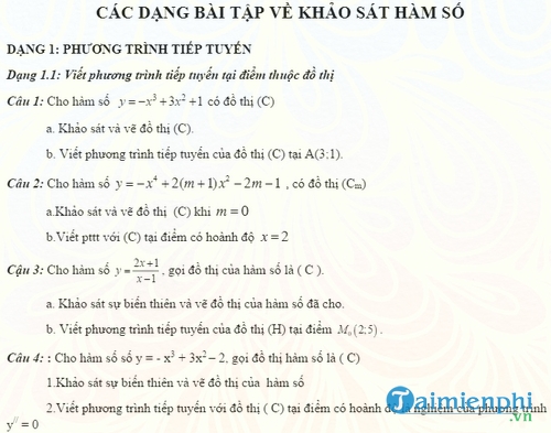 cac dang bai tap ve khao sat ham so