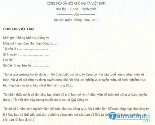 cach viet don xin viec viet tay hay