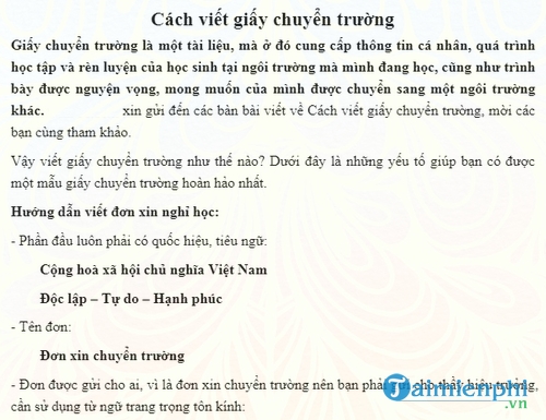 cach viet giay chuyen truong