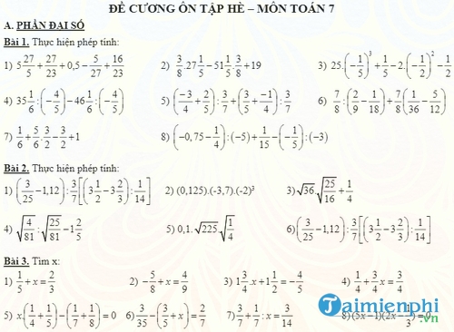 de cuong on he mon toan lop 7