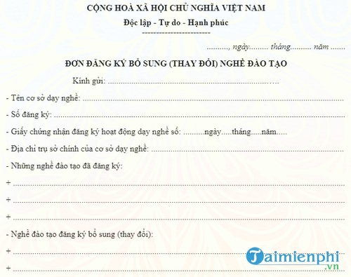 don dang ky bo sung thay doi nghe dao tao