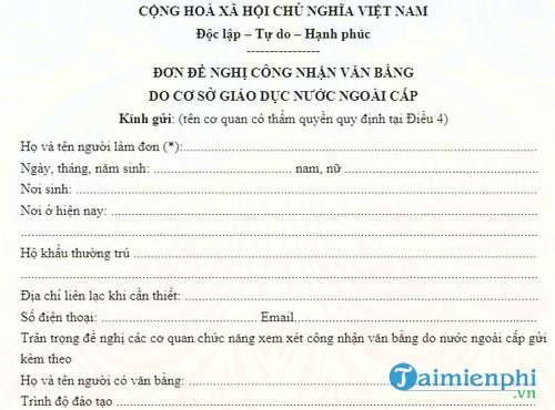 don de nghi cong nhan van bang