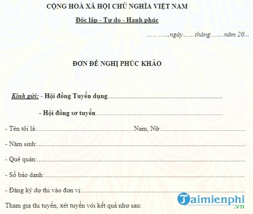 don de nghi phuc khao ket qua thi