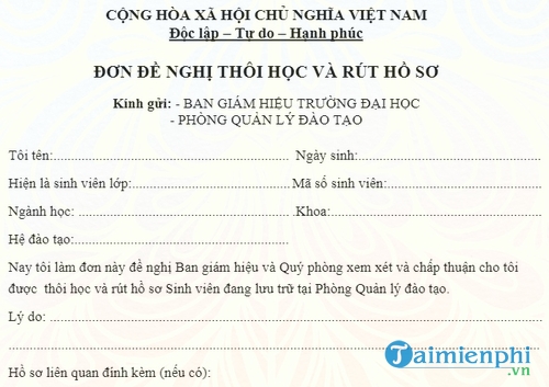 don de nghi thoi hoc va rut ho so
