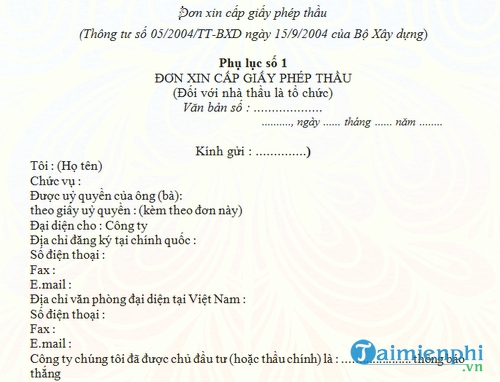 don xin cap giay phep thau