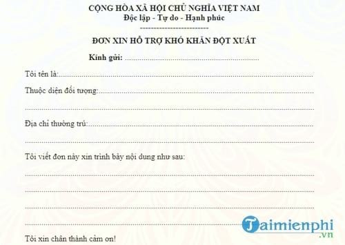 don xin ho tro kho khan dot xuat