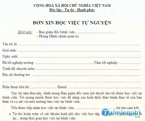 don xin hoc viec tu nguyen tai benh vien
