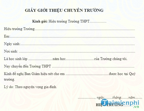 giay gioi thieu chuyen truong