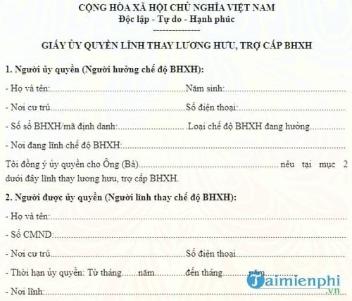 giay linh thay luong huu tro cap bhxh