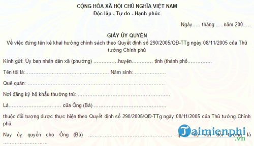 giay uy quyen dung ten ke khai huong chinh sach