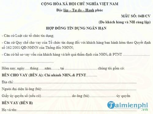 hop dong tin dung ngan han