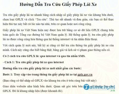 huong dan tra cuu giay phep lai xe