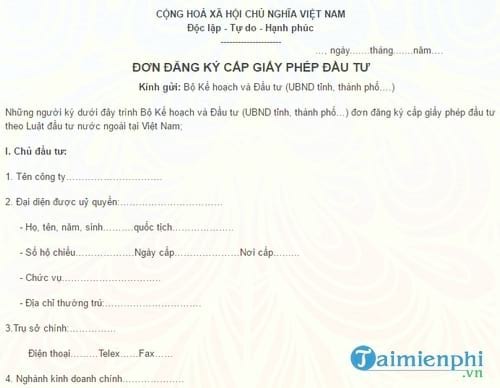 mau don dang ky cap phep dau tu