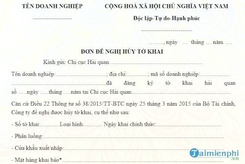 mau don de nghi huy to khai hai quan