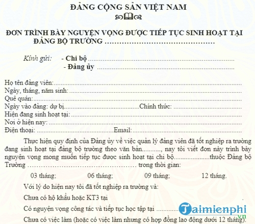 mau don trinh bay nguyen vong duoc tiep tuc sinh hoat tai dang bo