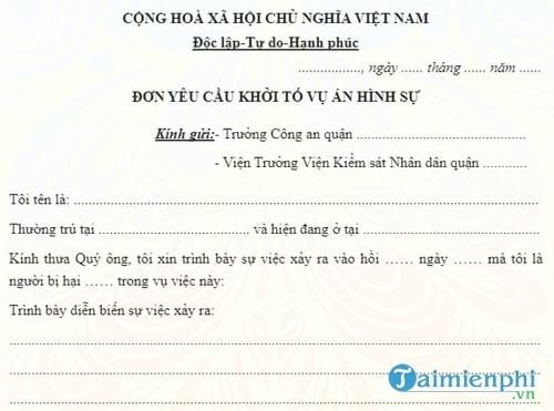 mau don yeu cau khoi to vu an hinh su